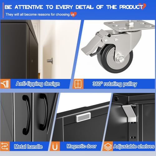 GAIOUS 71" Tall Metal Storage Cabinet with Lock and Wheels, Office Cabinet