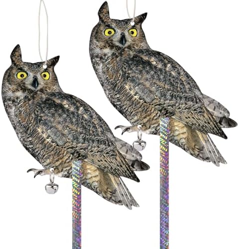 2PCS Hanging Flat Garden Owls, Fake Owl to Scare Pigeon