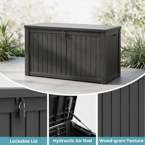 180 Gal Deck Box, Outdoor Storage Box Waterproof Lockable, Gas Lift,Black