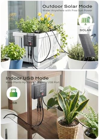 49ft Solar Drip Irrigation System with USB Charging for 15 Potted Plants
