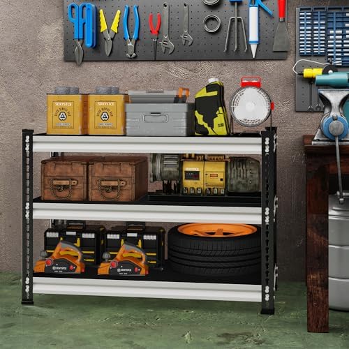 3-Tier Garage Shelving Heavy Duty,40''W x 18''D x 36''H Metal Shelving Unit,1320 lbs Weight Capacity Adjustable Storage Shelves for Retiple Tanks, Aquariums, Pantry,White