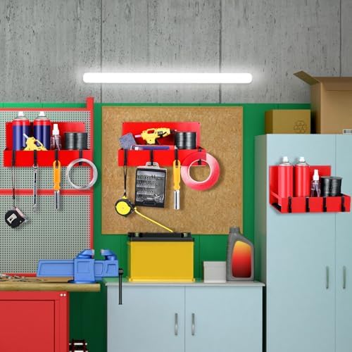Lineshading 3 Pack Magnetic Garage Organizer with Hook, Fridge Shelf, Red