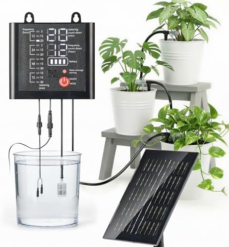 49ft Solar Drip Irrigation System with USB Charging for 15 Potted Plants