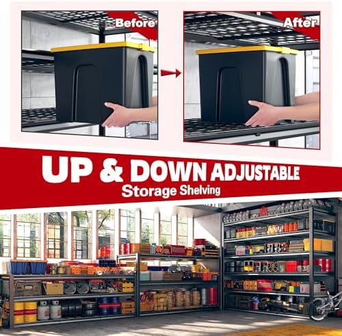 REIBII 60" W Garage Shelving, 3000LBS Storage Shelves, 6 Tier Heavy Duty Shelving, Adjustable Metal Shelving Units and Storage Rack for Warehouse, Pantry, Basement, 60" W x 84" Hx 24" D, 2 Pack