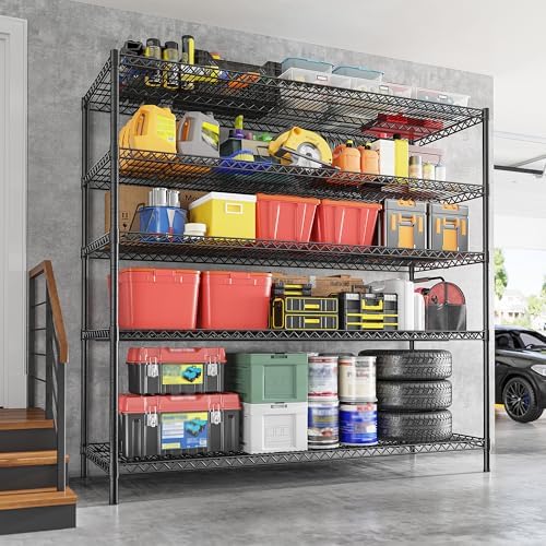 REIBII 55.5" W Storage Shelves 3200LBS Wire Shelving Unit 5 Tier Metal Shelving Heavy Duty Garage Shelving Metal Shelves for Storage Rack Adjustable Pantry Shelf, 55.5" W X 18''D X 71" H, 4PCS