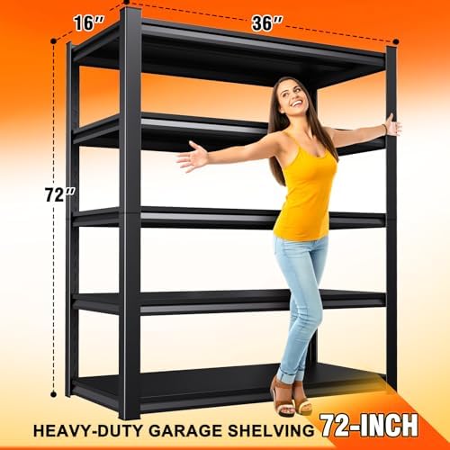 72''H 35''W Storage Shelves Garage Shelving,Adjustable Garage Shelves,Heavy Duty Metal Shelving, 5 Tier Utility Steel Shelf, Shelving Units and Storage Rack fo Kitchen Pantry Laundry