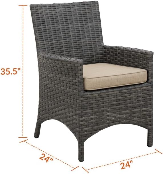 Covers & All Universal Dining Chair with Arm, Charcoal Wicker, Sunbrella Cushion, Outdoor Furniture with UV-Protected, Perfect for Patio Furniture (24" L x 24" W x 35.5" H)
