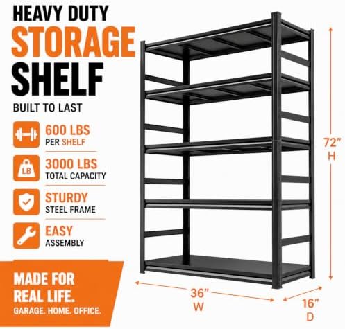 PRESTELION Garage Shelving 3000 LBS Adjustable Metal Storage Shelves