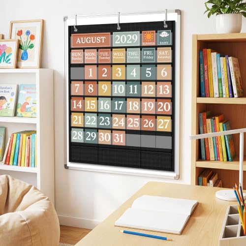Boho Calendar Pocket Chart Set for Classroom, 118 Cards