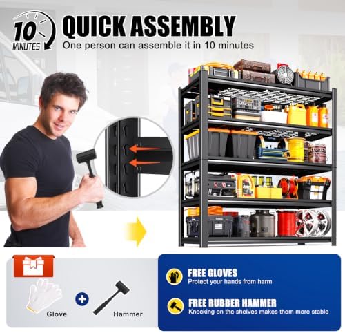 78" H Garage Shelving Heavy Duty Storage Shelves, Adjustable Metal Shelving Unit, Utility Garage Organizer Shelf for Basement, Pantry, Kitchen, Warehouse, Supermarket, 45.6" Wx19.7 Dx78 H