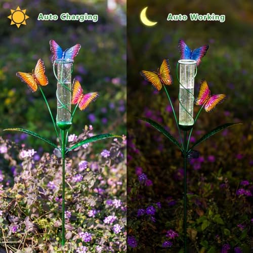 Solar Rain Gauge with 7-Inch Plastic Tube, Butterfly Decor