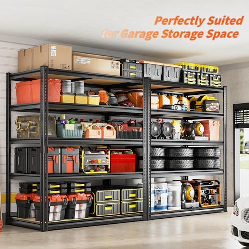 ROOMFAVE 2300LBS Storage Shelves Heavy Duty, 5 Tier, Black,2PCS