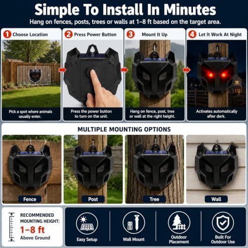 Solar Nocturnal Animal Repeller Outdoor with Predator Eyes Auto Activate Predator Deterrent Guard Lights for Coyote Skunk Deer Fox Raccoon,Nighttime Protection for Chicken Coop Yard Garden, 8 Pack