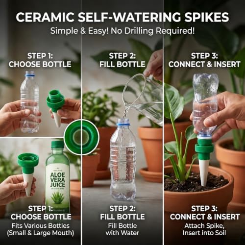 Terracotta Watering Spikes for Plastic Bottles 6PCS Automatic Plant Waterer Devices for Indoor & Outdoor Plants Eco-Friendly Self Watering Stakes for Vacation Plant Spikes Device Garden