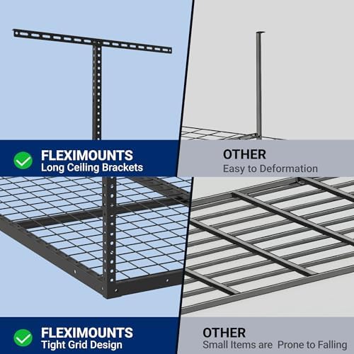 FLEXIMOUNTS 4x4 Overhead Garage Ceiling Storage Rack Organization, Black