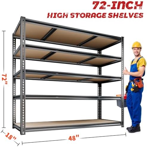 48"W Garage Shelving Heavy Duty ,5 Tier Metal Shelving Unit ,3050LBS, 2PCS