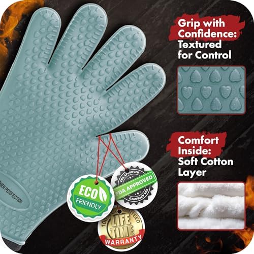 KITCHEN PERFECTION Silicone Smoker BBQ Gloves - Heat Resistant Oven Mitts
