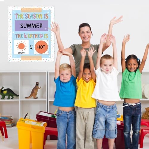 Pastel Watercolor Season and Weather Calendar Bulletin Board Season Calendar Posters with Weather Cards Hook and Loop Dots for Classroom Wall Decor Preschool Kindergarten Student Teacher Supplies