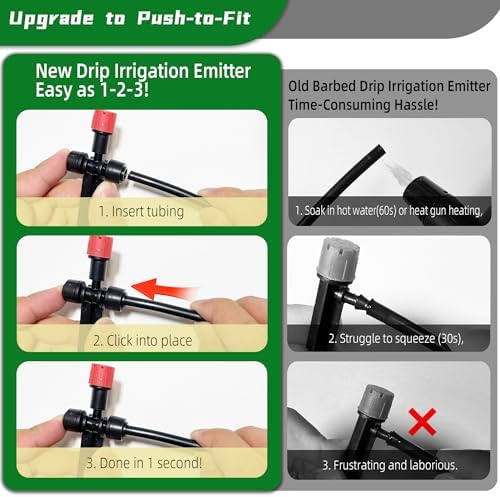 40PCS Push-to-Connect Drip Irrigation Emitters for 1/4 inch Irrigation Tubing, Two-Way Connection Adjustable Drip Emitter Sprayer with Stake, Irrigation Dripper Sprinklers for Drip Irrigation System