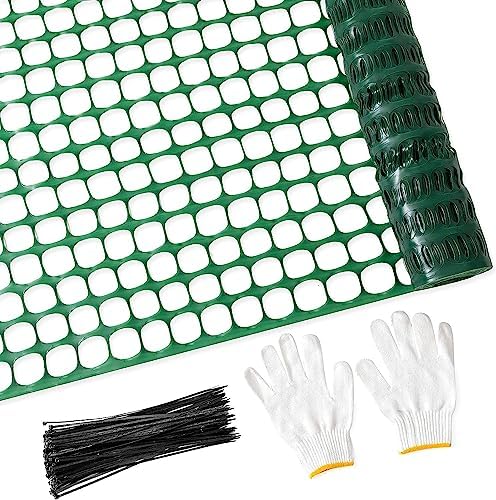 PotatoLife 4'x100' Plastic Mesh Fence for Garden with 100 Zip Ties, Green