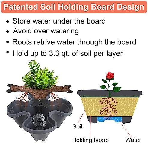 DUNCHATY Stackable Planter, Vertical Garden Planter with Wheels and Tools, Self Watering Strawberry Planter Indoor/Outdoor 7 Tier Herb Planter Pots for Growing Vegetables and Succulents, Dark Gray