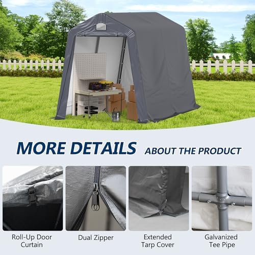 COVERONICS 7' x 12' Outdoor Portable Storage Shelter Shed, Grey