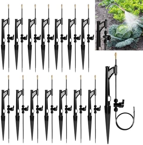 15 Sets 360° Adjustable Irrigation Misting Heads with Stake