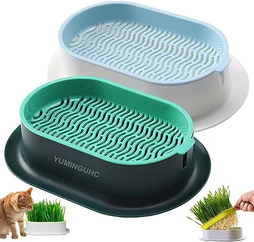 2Pcs Cat Grass Planter for Indoor Hydroponic Wheatgrass Seed Sprout Tray Organic Cat Grass Growing Kit (No Seeds Included) Soilless Pot Planting Box (G)
