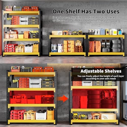 Metal Storage Shelves,4 Tier Utitly Garage Shelving Black-Yellow