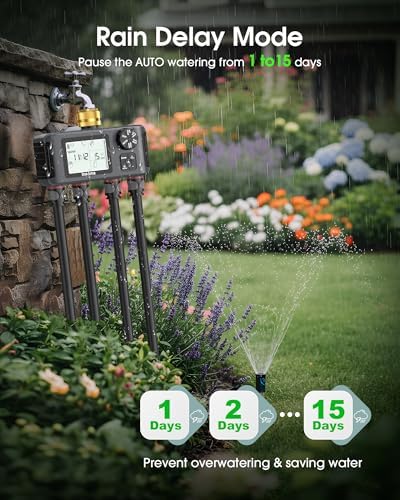 Insoma 4 Zones Sprinkler Timer with Brass Inlet & Outlet, Water Timer for Garden Hose with Auto/Manual/Rain Delay Mode, Hose Timers for Irrigation Watering System for Yard, Lawn, Plant Watering