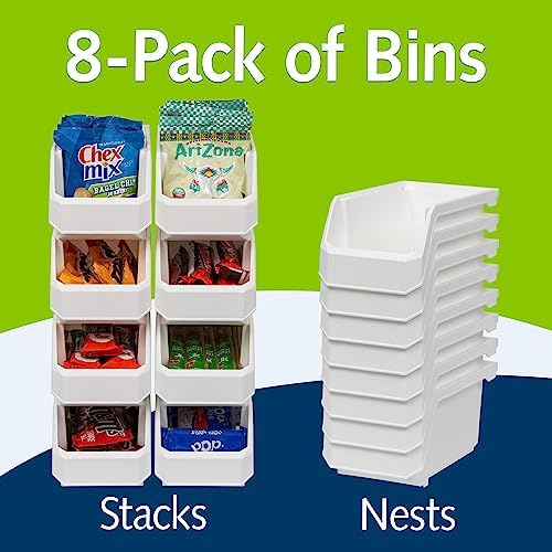 ReadySpace Medium Stackable Plastic Storage Bins, 8-Pack, White