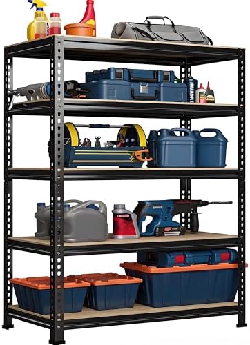 PrimeZone 5 Tier Garage Shelves for Storage, Adjustable Metal Shelf, Black