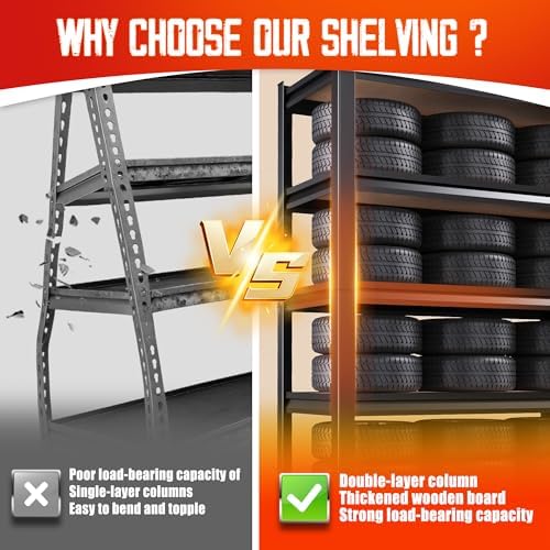 Set of 7-71"H Garage Shelving,5 Tier Garage Storage Shelves,Adjustable Heavy Duty Metal Shelving Unit and Storage Large Rack,Utility Steel Shelf For Warehouse Industrial Pantry Basement 32"Wx14"D