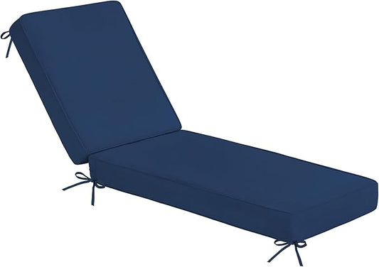 Sundale Outdoor Olefin Chaise Lounge Cushion, Water-Resistant Patio Lounge Chair Cushion, Thick Lounger Pad with 4 Straps Dark Blue, 72 x 21 x 4 Inches