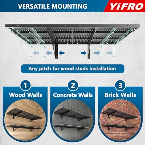4-Pack 1.5x4ft Heavy Duty Garage Wall Shelving, 1000 lbs Load Capacity, Garage Shelving Wall Mounted, Storage Rack with Hooks, Black