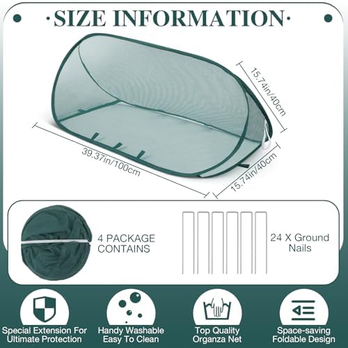 4 Sets 39" x 15" x 15" Pop up Garden Mesh Plant Cover Garden Rows Plants Cover with 24 Pcs Ground Nails Foldable Outdoor Protector Tent for Vegetables Fruits Seedlings Flowers from Animals