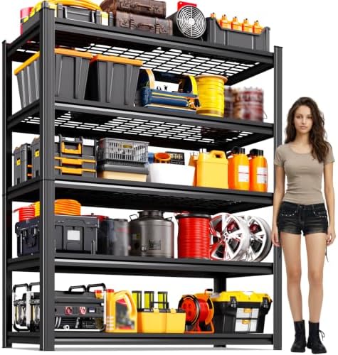 45.6"W Garage Shelving 5T Heavy Duty Storage Shelves, Adjustable Metal Shelving Unit, Utility Garage Organizer Shelf for Basement, Pantry, Kitchen, Warehouse, Supermarket, 45.6"Wx19.7"Dx78"H
