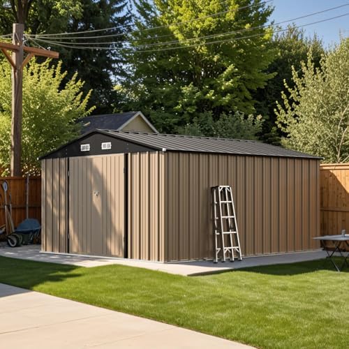 Patiowell 10x12 FT Storage Shed, Outdoor Metal Sheds, Brown