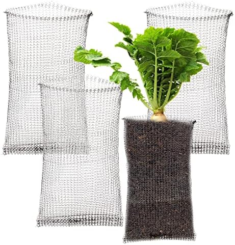 Keebgyy Metal Mesh Bag, Gophers Resistant Stainless Steel Mesh, Stainless Steel Wire Mesh Vole Mesh Metal Mesh Bag, Flowers Rodent Proof Wire Baskets for Plants, Planter for Garden Lawn(#28)