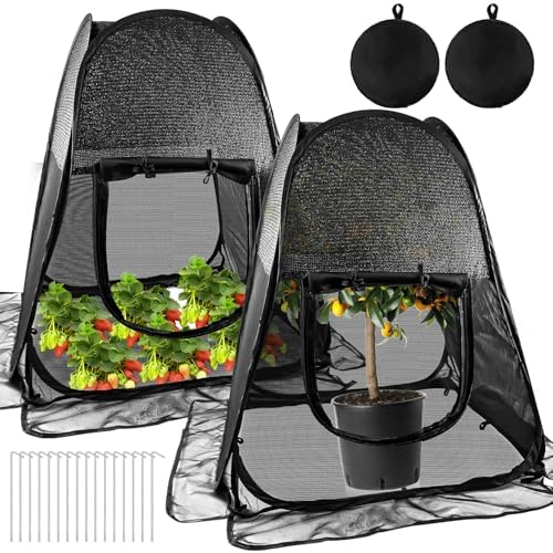 2pack Pop up Plant Shade Tent, Plant Shades for Outdoor Plants Mesh Plant Cover with 8 Stakes Pop up Sunblock Shade with Zipper Door Pest Guard Cover Protect Outdoor Plants from Animals(28x28x32in)