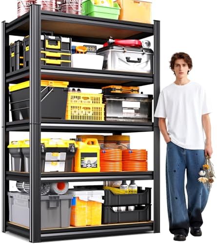 71"H Garage Shelving-5 Tier Garage Storage Shelves,Adjustable Heavy Duty Metal Shelving Unit and Storage Large Rack,Utility Steel Shelf For Warehouse Industrial Pantry Basement Organizers 71"x32"x14"