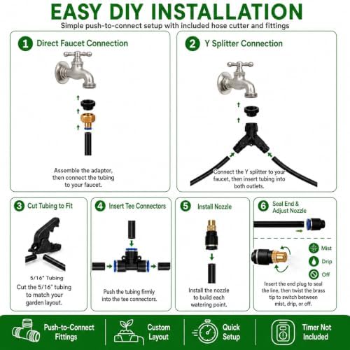 100FT 5/16" Garden Watering Kit with 32 Brass Nozzles & Y Splitter