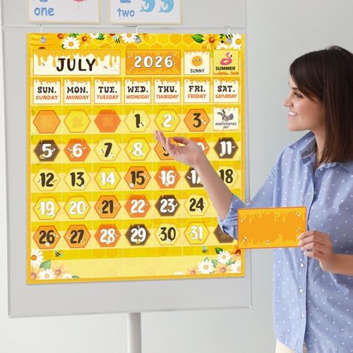 Sinload Classroom Calendar Pocket Chart Yellow, Bee