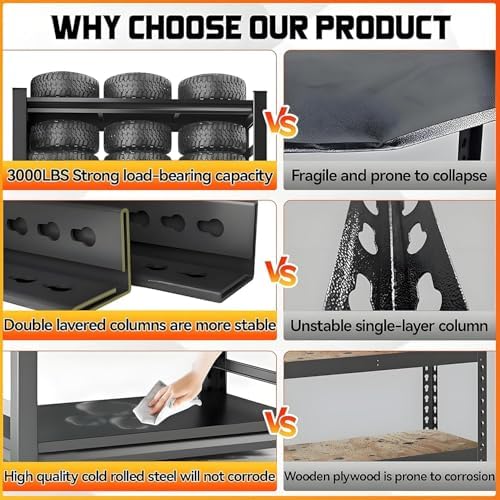 46''W Garage Shelving Heavy Duty Metal Storage Shelves Series, Large Industrial 4tier Shelving Unit for Basement, Business, Factories, Commercial, Warehouse and Workshop (54''Hx46''Wx20''D, Black)