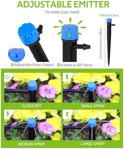 HIRALIY 50ft Drip Irrigation Kit Plant Watering System 8x5mm Blank Distribution Tubing DIY Automatic Irrigation Equipment Set for Garden Greenhouse Flower Bed Patio Lawn