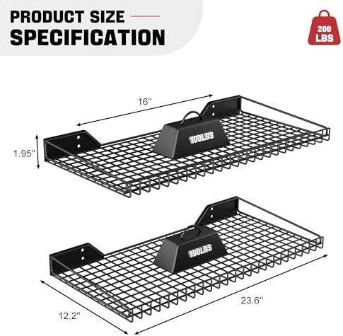 Ultrawall Wall Mounted Storage Shelf for Garage, 2 Pack Metal Shelf Rack