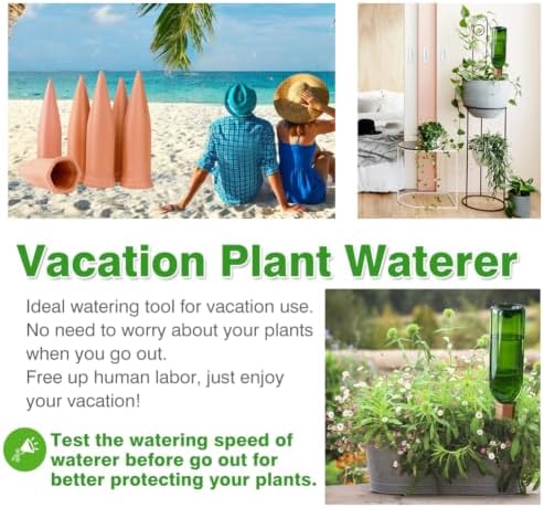 Plant Watering Devices 4 Pack Terracotta Vacation Plant Waterer Wine Bottle Watering Stakes Slow Release Plant Watering Spikes Perfect Self Watering Devices for Indoor Outdoor Plants (4)