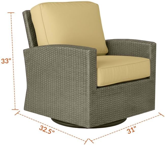 Covers & All Cabo Swivel Glider Club Chair, 8 mm Jacobean Flat Wicker Patio Furniture with Sunbrella Cushions, UV & Fade Resistant Outdoor Furniture Accent Chair Motion (32.5" L x 31" W x 33" H)