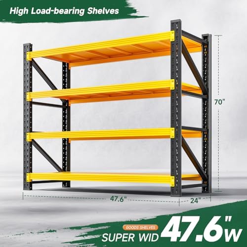 Letaya 3000LBS Heavy Duty Storage Shelves,70" H Metal Garage Shelving Units,4 Tier Large Tall Industrial Shelving,Adjustable Utility Rack Shelf for Warehouse,Basement (Yellow, 48" W x 24" D x 70" H)