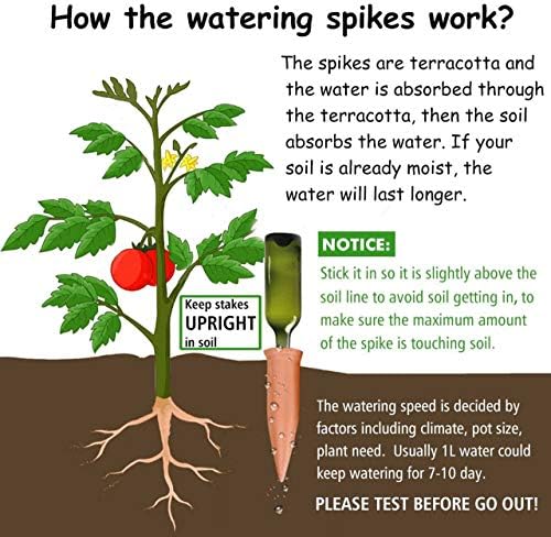 Plant Watering Devices 4 Pack Terracotta Vacation Plant Waterer Wine Bottle Watering Stakes Slow Release Plant Watering Spikes Perfect Self Watering Devices for Indoor Outdoor Plants (4)